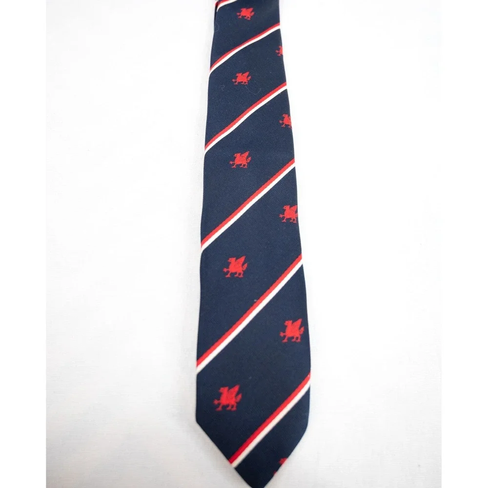 Folkespeare Necktie Mens Navy Blue‎ Excellent Welsh Dragon Striped Britain